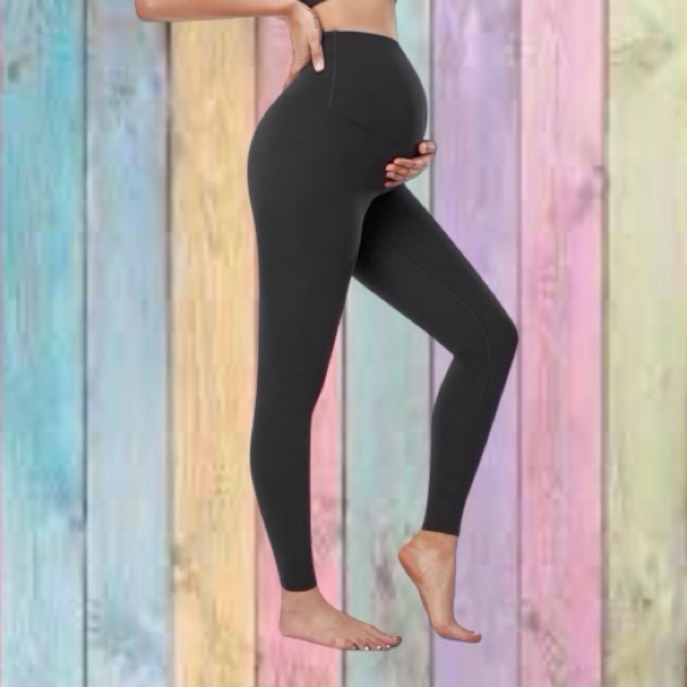HOFISH Black Maternity Pregnancy Over The Belly Workout Active Wear Leggings
